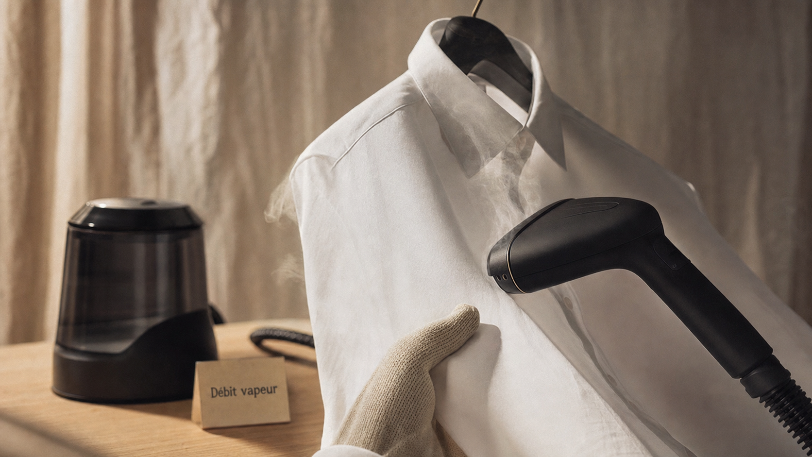 Quel defroisseur choisir : défroisseur vapeur vertical sur chemise blanche