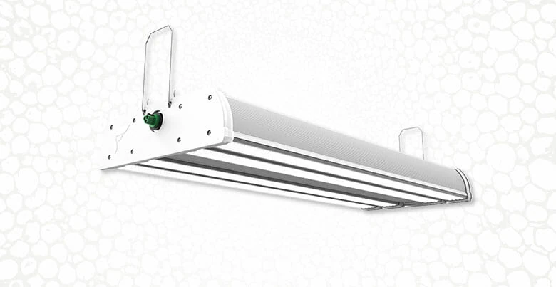 Suspended LED grow light for cannabis, with brackets, for commercial cultivation.