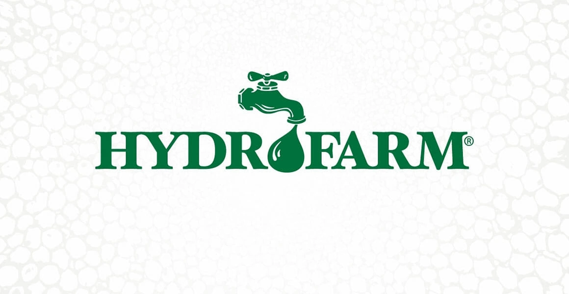 Green HYDROFARM logo with faucet, symbolizing cannabis lighting technology.