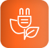 White outline plug with leaves on orange, symbolizing LED grow lights for cannabis.