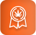 White ribbon badge with cannabis leaf, symbolizing cannabis lighting technology.