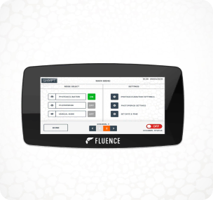 Digital control panel for LED grow lights used in commercial cannabis cultivation.