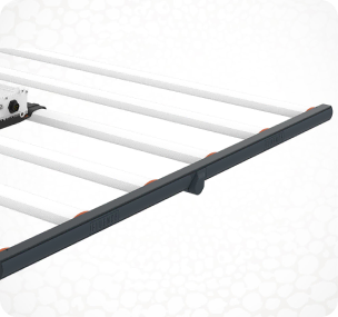 Close-up of LED grow light frame, ideal for commercial cannabis cultivation setups.