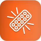 White outline icon symbolizing cannabis lighting technology on orange gradient.