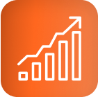 White line graph with upward arrow on orange, symbolizing LED cannabis grow light gains.