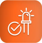 White outline of LED grow light bulb with check mark; cannabis lighting approved.