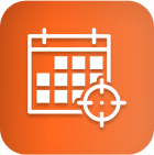 White calendar icon with target, orange background—cannabis LED grow light planning.
