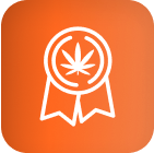 Icon of cannabis leaf in ribbon, symbolizing cannabis lighting technology on orange.