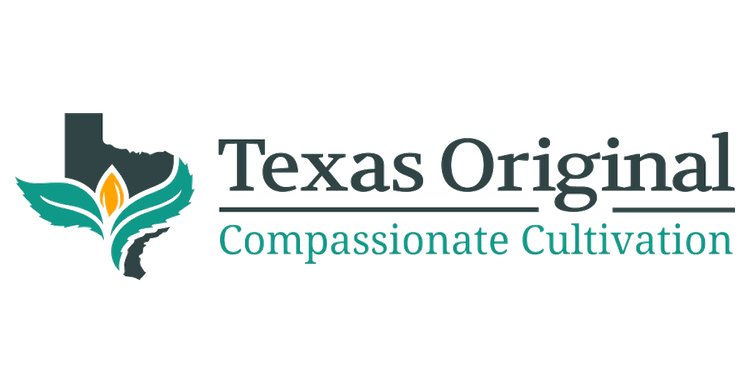 Texas Original logo with leaf, Texas outline, flame—cannabis lighting technology.