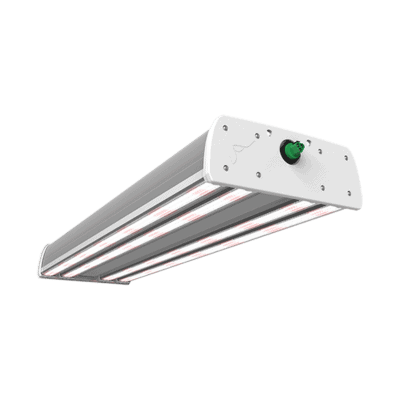 LED grow light for cannabis with four strips, green knob, for commercial use.