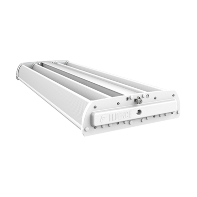 Rectangular LED grow light for cannabis with metallic casing, vented sides.