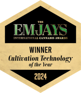 Hexagonal award for best cannabis lighting technology, LED grow lights winner 2024. EMJAYS 2024 trophy for cannabis lighting, top commercial cultivation technology. Award plaque for leading cannabis grow lights, innovation in cultivation science.