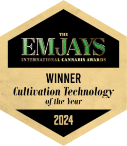 Hexagonal award for best cannabis lighting technology, LED grow lights winner 2024. EMJAYS 2024 trophy for cannabis lighting, top commercial cultivation technology. Award plaque for leading cannabis grow lights, innovation in cultivation science.