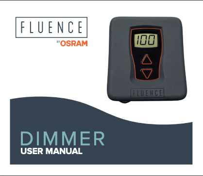 Fluence LED dimmer for cannabis lighting technology, reads "100," with manual.