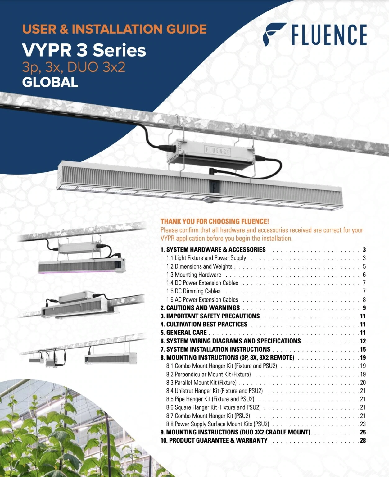 Cover page of Fluence VYPR 3 cannabis LED grow lights installation guide.