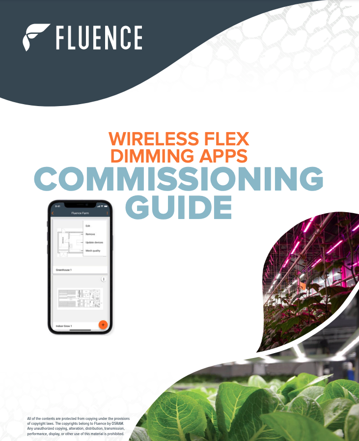 Cover of a commissioning guide for LED grow lights for cannabis cultivation.