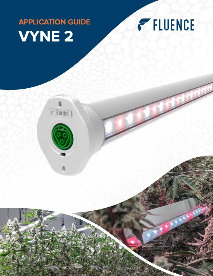 Cover of VYNE 2 User Guide showing LED grow lights for cannabis cultivation.