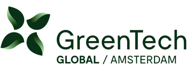 GreenTech Global Amsterdam logo, four green leaves, cannabis grow lights event.
