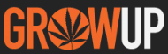 The word "GROWUP" in bold, with cannabis leaf "O", represents cannabis lighting and LED grow lights.