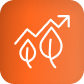Orange icon with two leaves and upward arrow, symbolizing LED grow lights for cannabis.