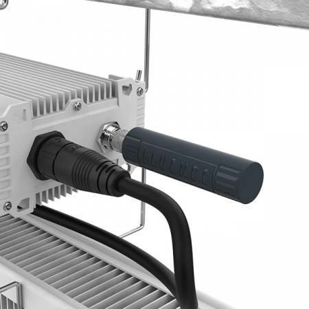Close-up of LED grow light Flex Dimming handle for commercial cannabis lighting.