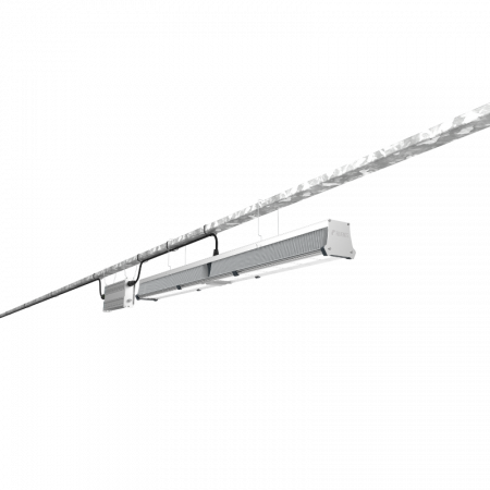 LED grow light fixture for commercial cannabis cultivation, viewed from below.