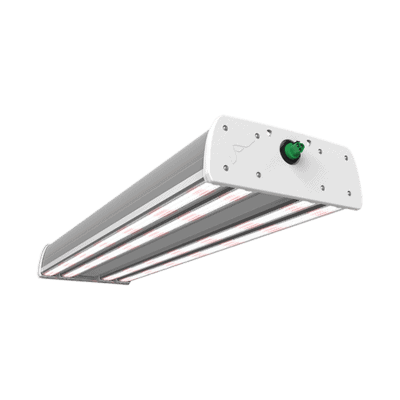 LED grow light for cannabis with four strips, green knob, for commercial use.