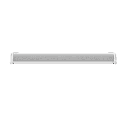 Sleek silver LED grow light bar for commercial cannabis cultivation setup.