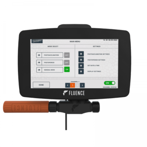 Digital control panel for LED grow lights in commercial cannabis cultivation.