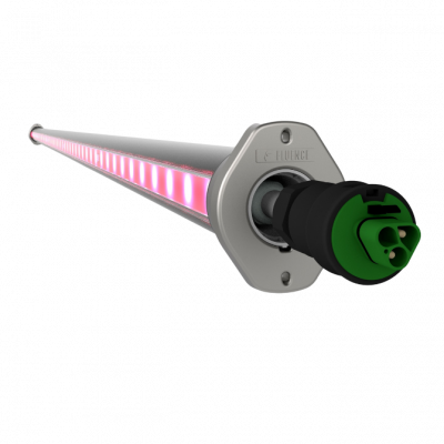 Close-up of LED grow light bar for cannabis lighting in commercial cultivation.
