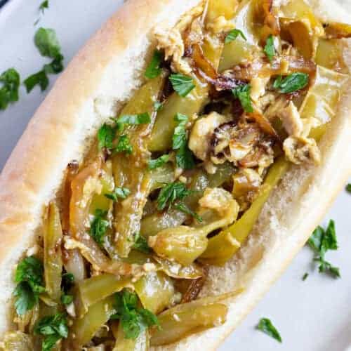 A peppers and eggs sandwich.