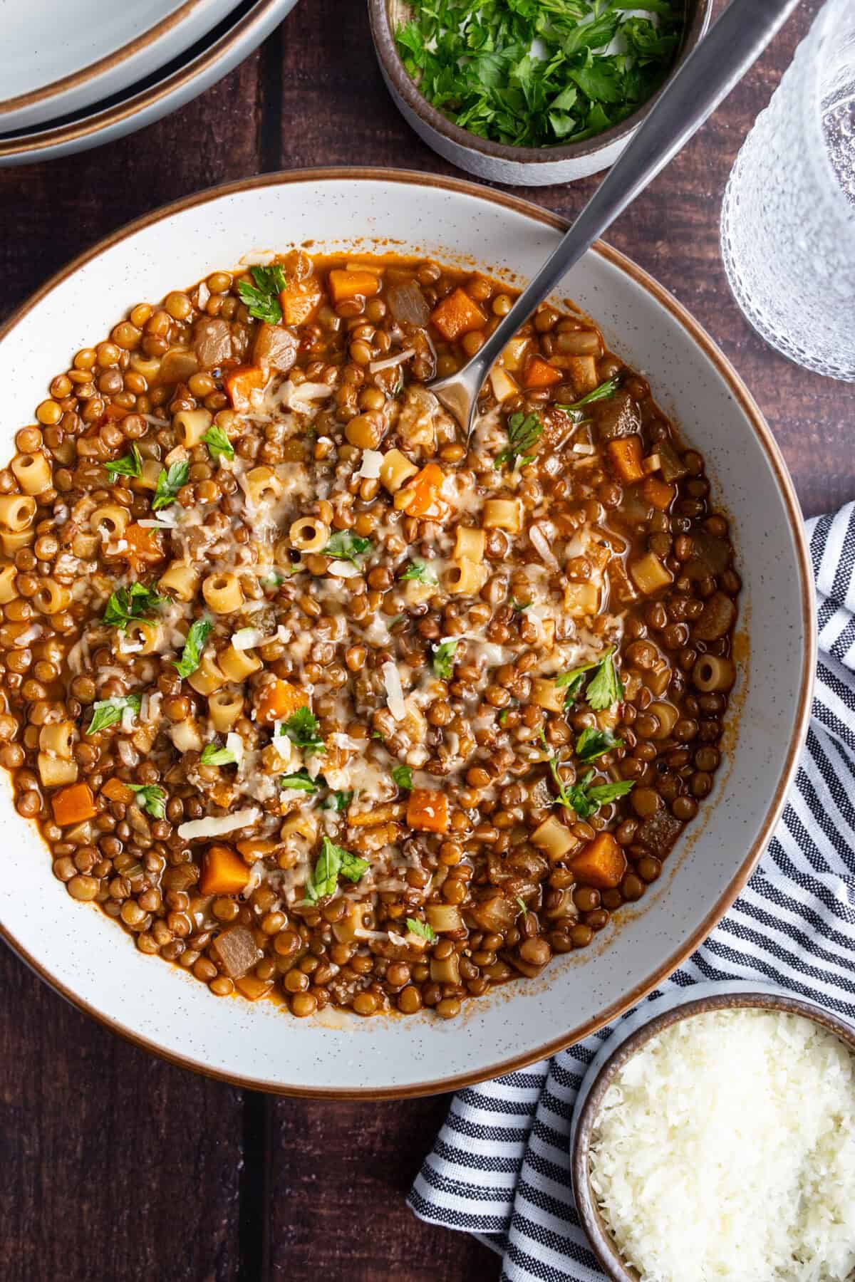 A bowl of lentil soup.