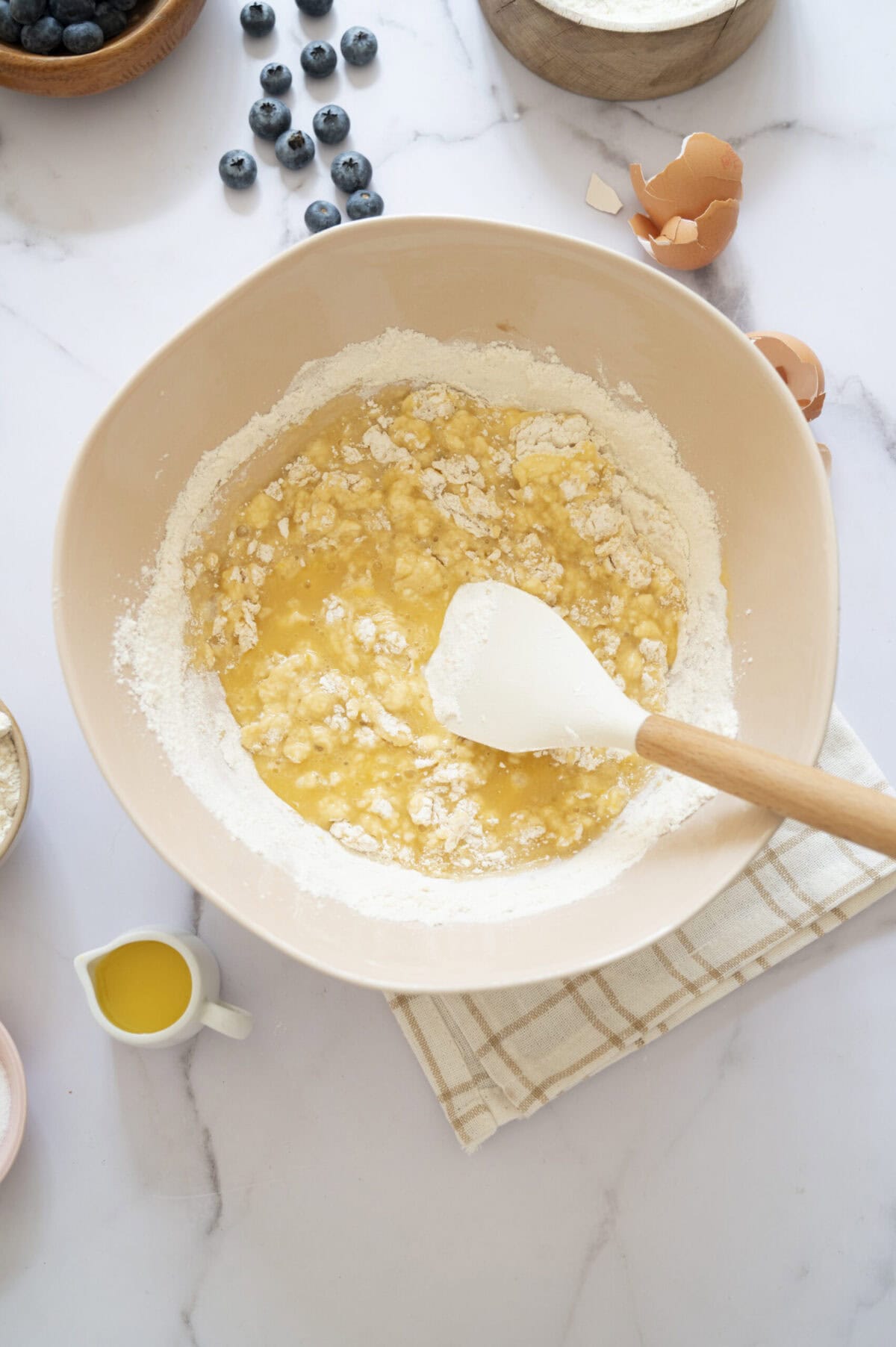 Batter mixed with flour.