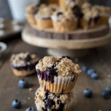 A stack of blueberry buttermilk muffins.