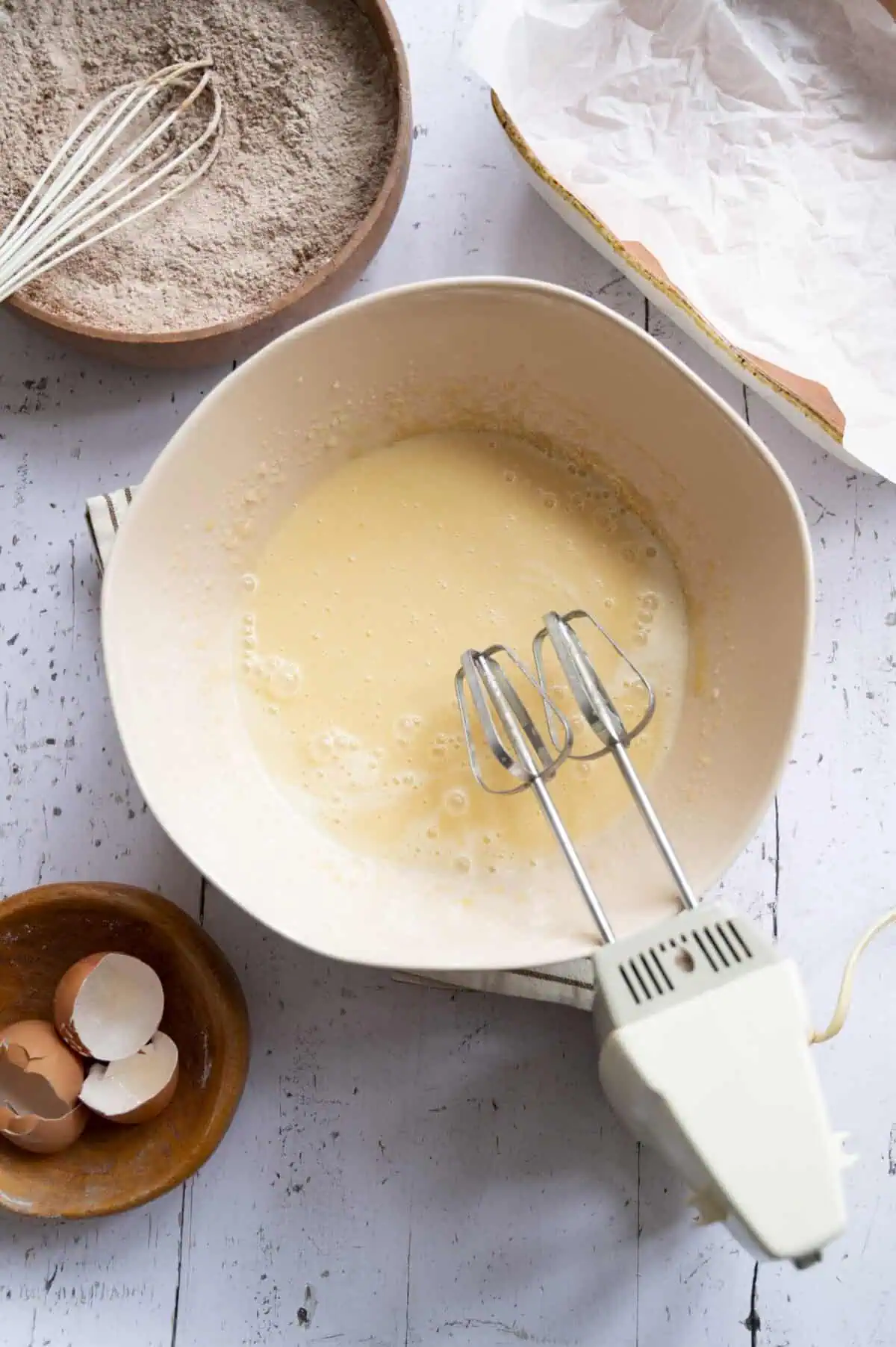 Eggs mixed with buttermilk.