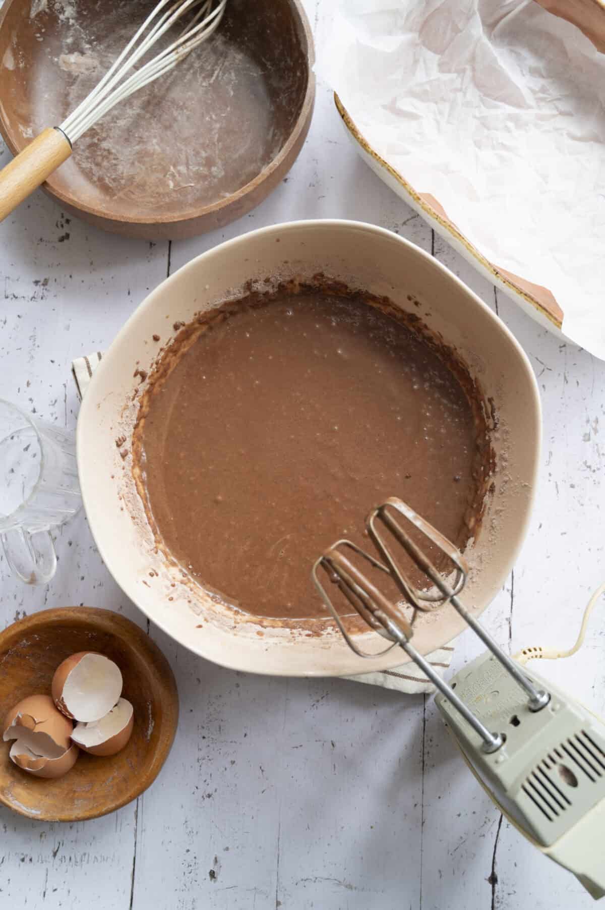 Dry ingredients mixed with hot water.
