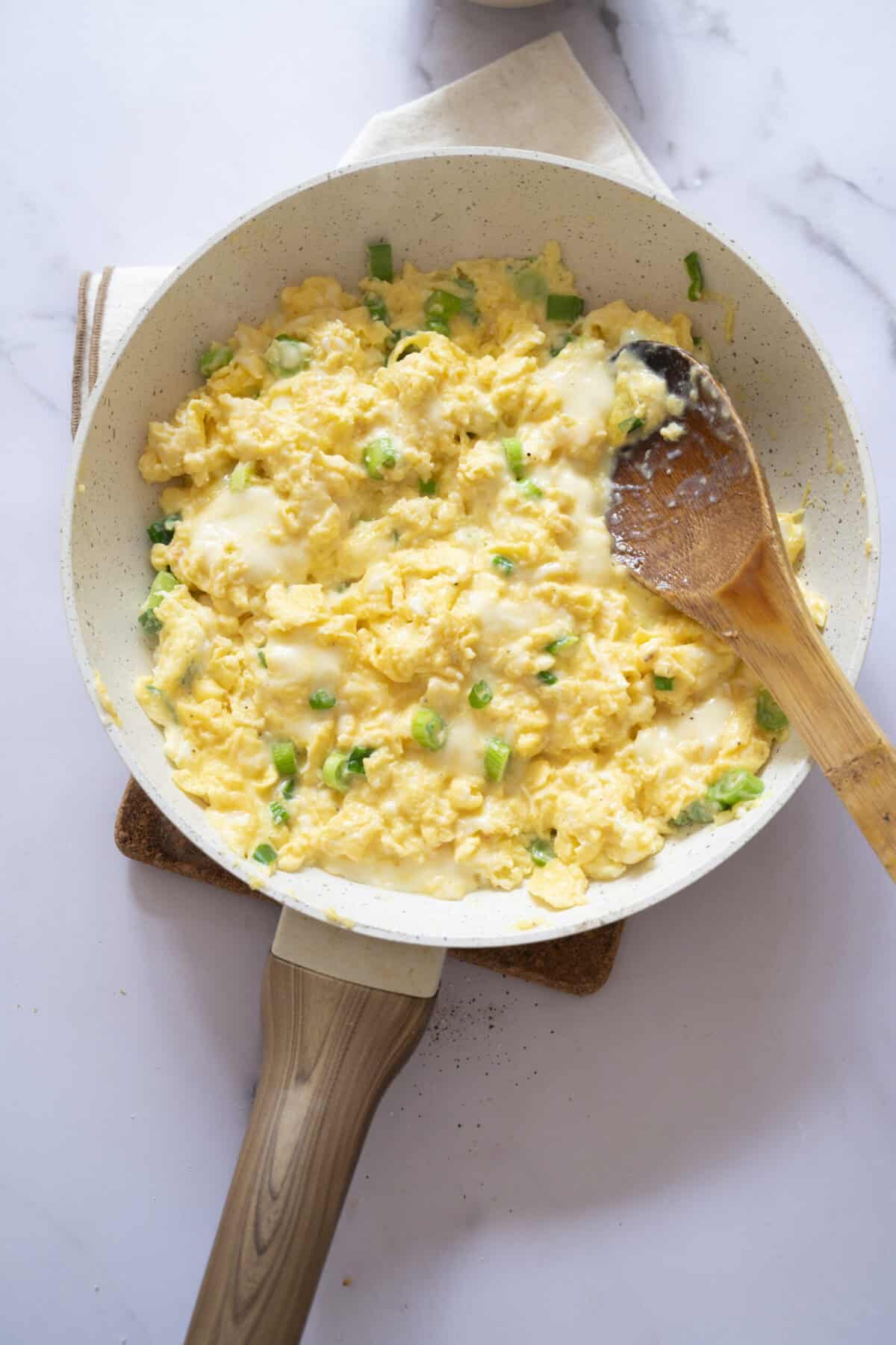 A pan of eggs and mozzarella.