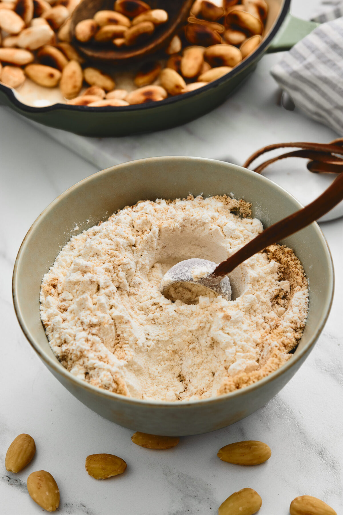 A bowl of dry ingredients for baking cookies.