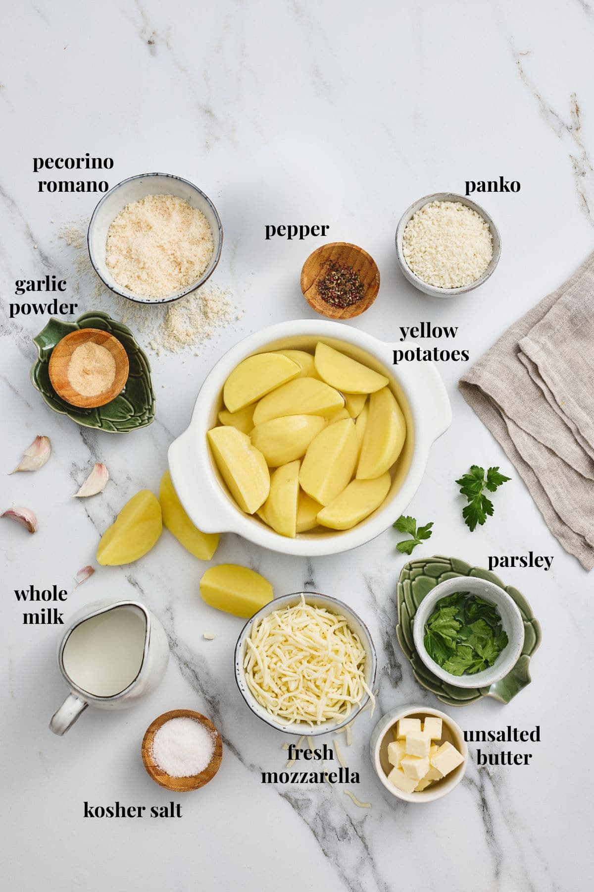 Ingredient images for an Italian mashed potatoes recipe.
