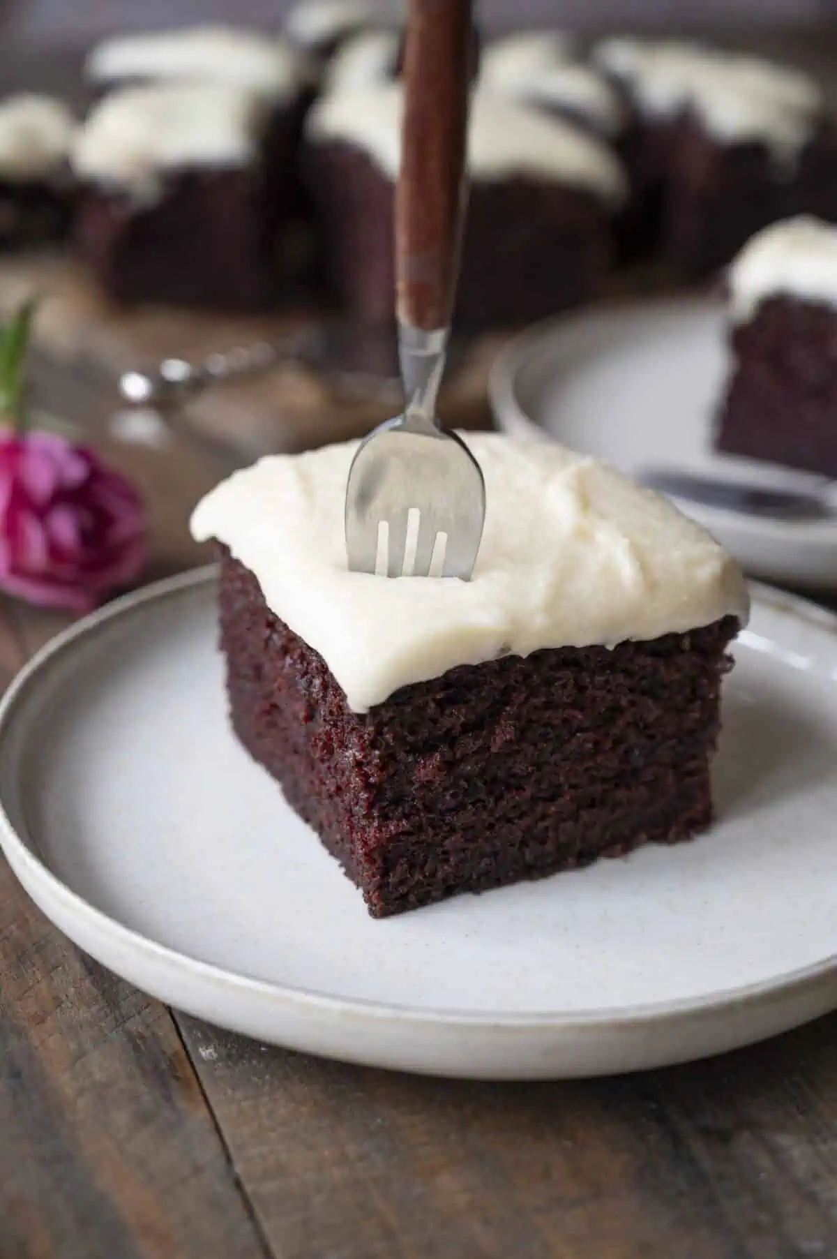 A moist slice of chocolate buttermilk cake.