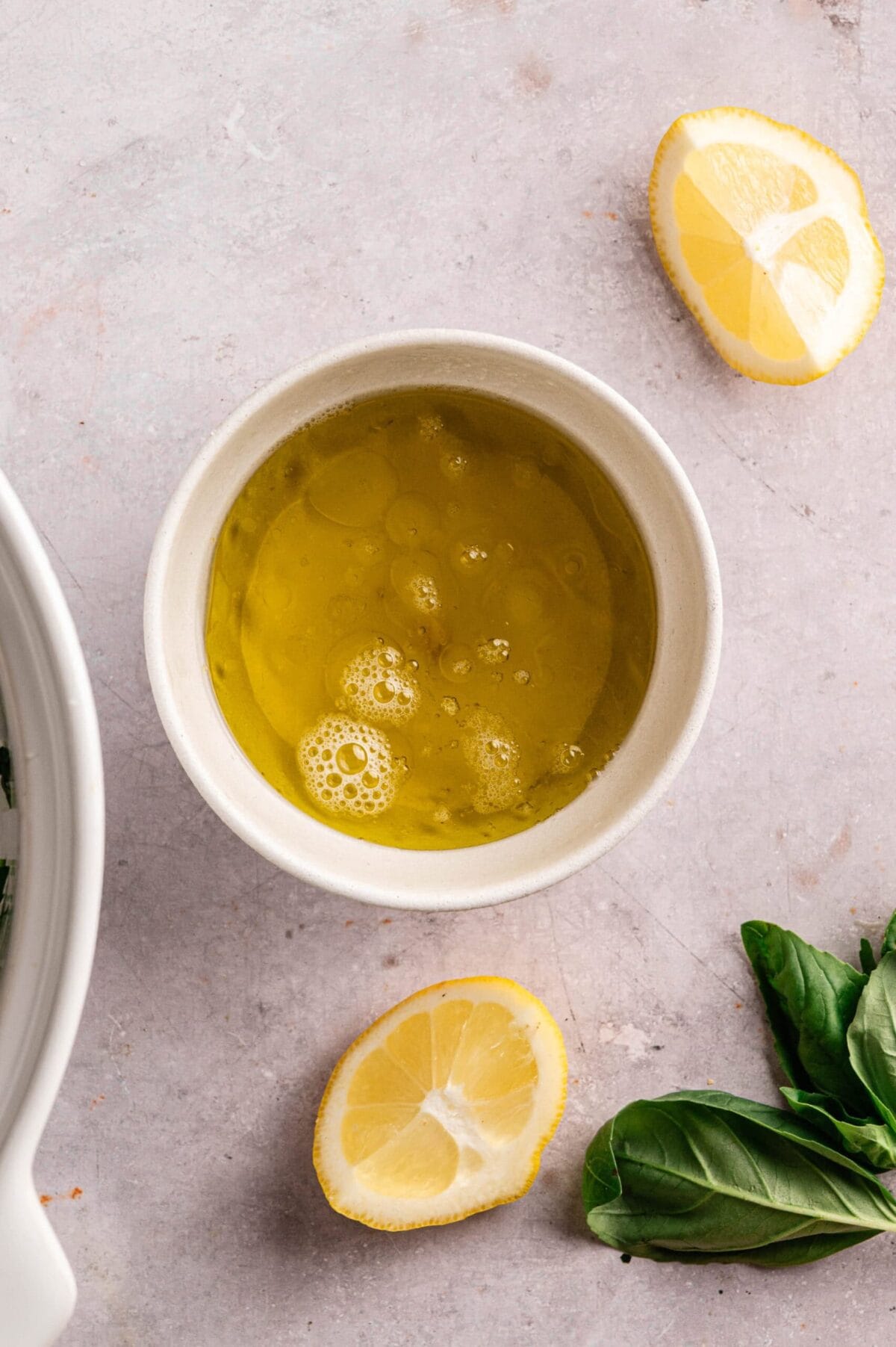 Olive oil and lemon vinaigrette.