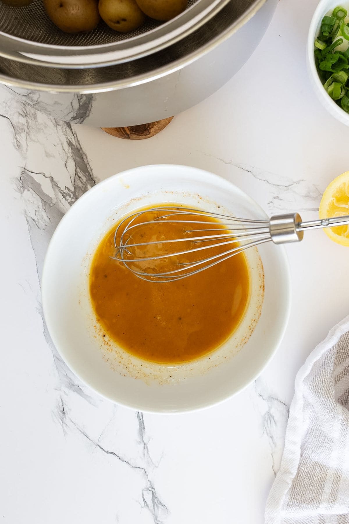 Olive oil and lemon vinaigrette.