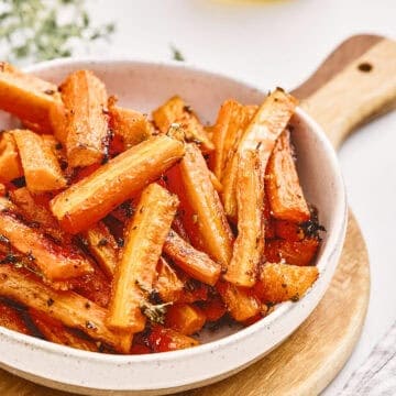 Roasted carrots with parmesan and fresh thyme.