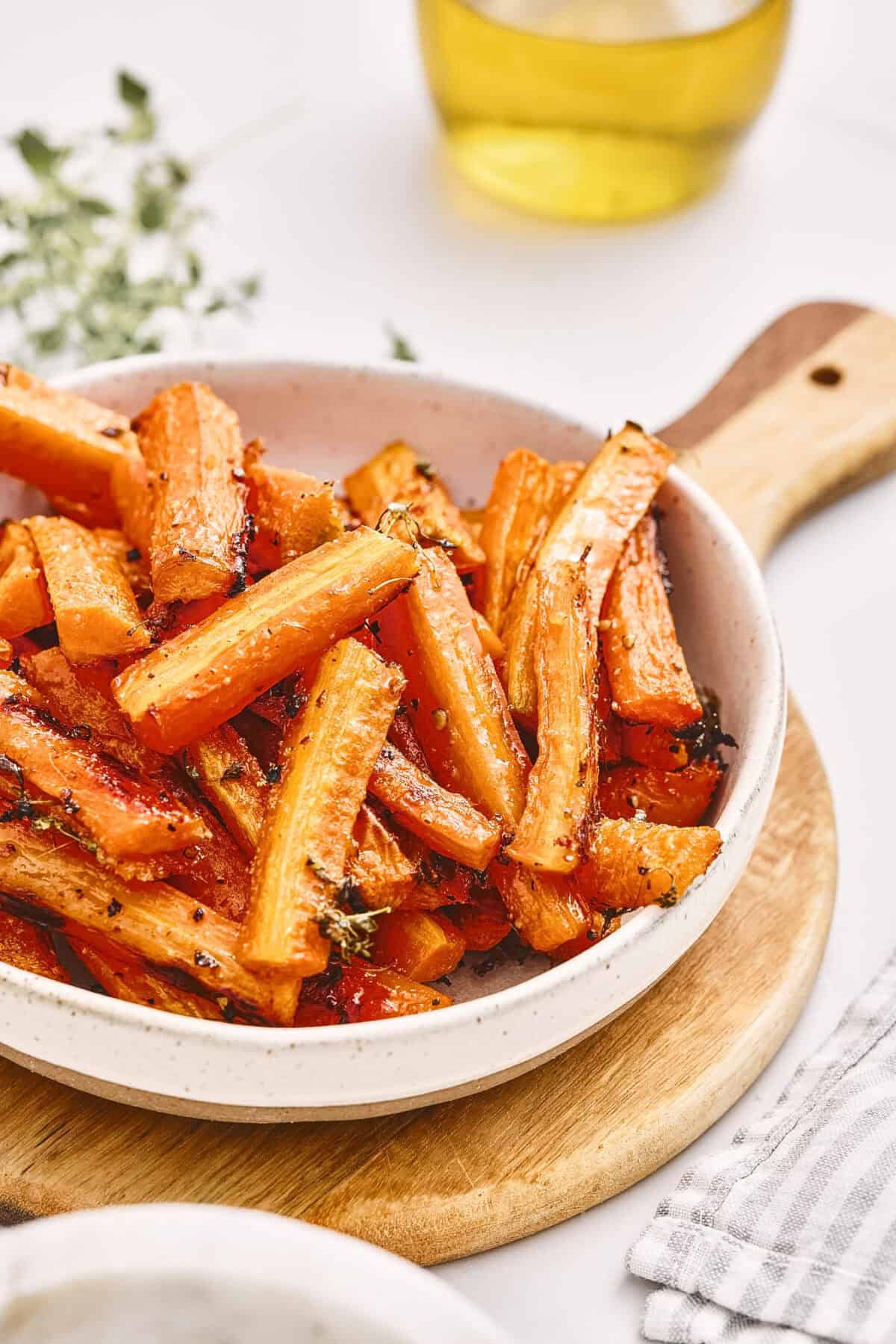 Roasted carrots with golden edges.