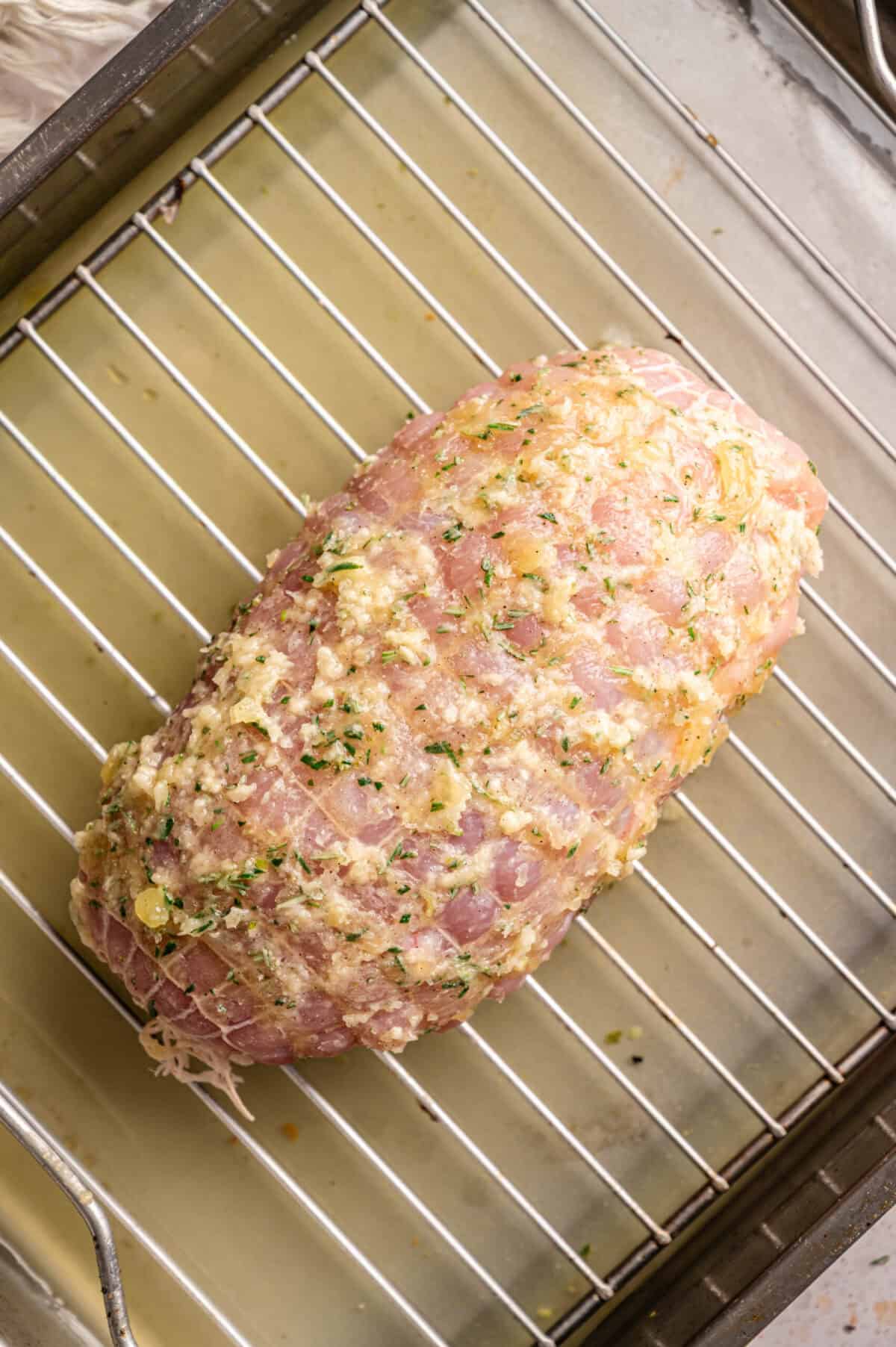 Boneless turkey breast rubbed with melted butter.