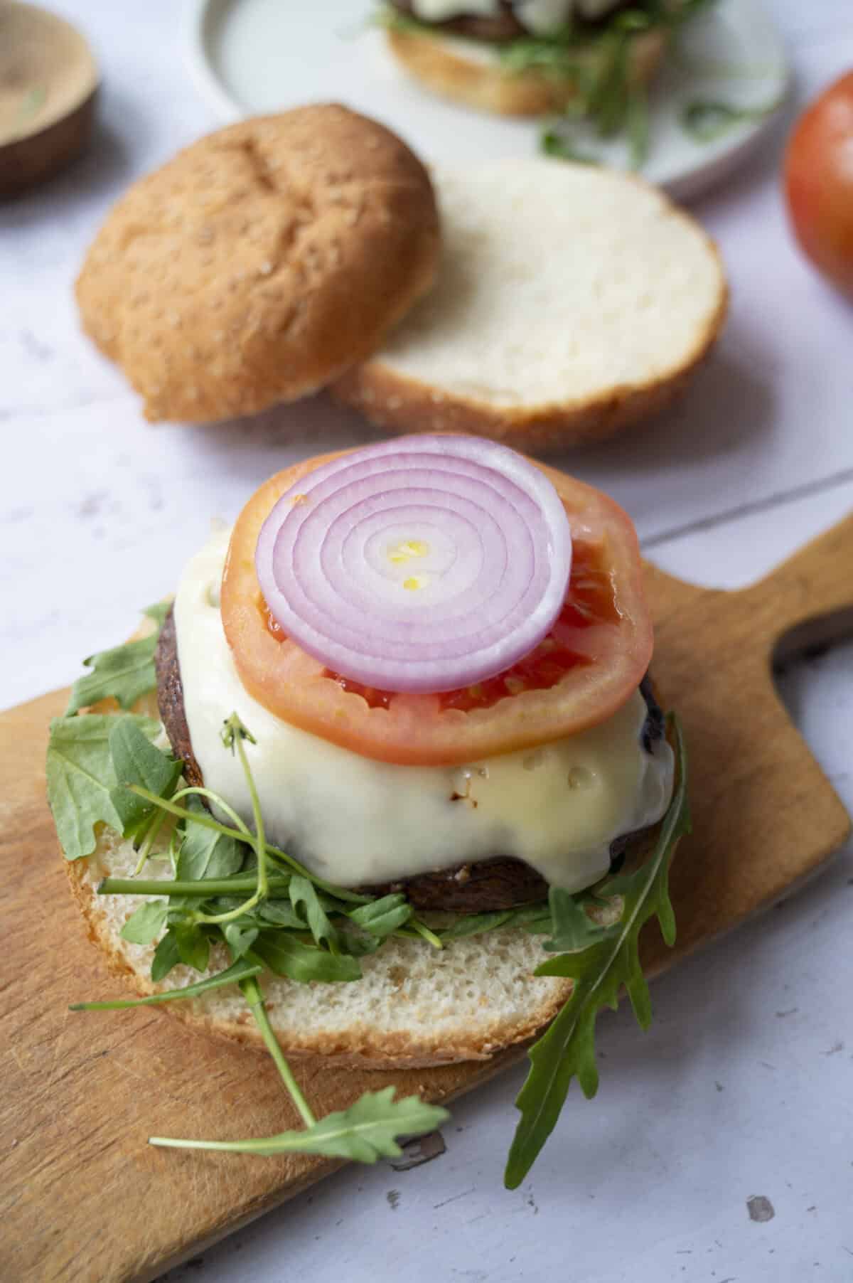 A stacked mushroom burger.