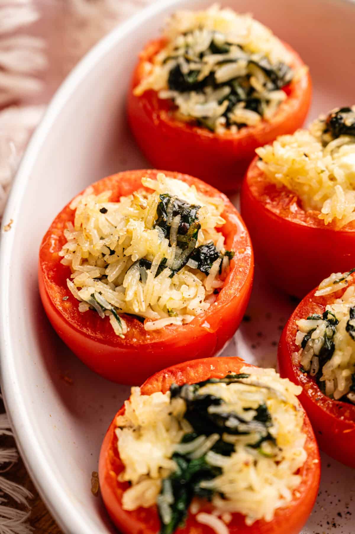 Vegetarian stuffed tomatoes with rice.