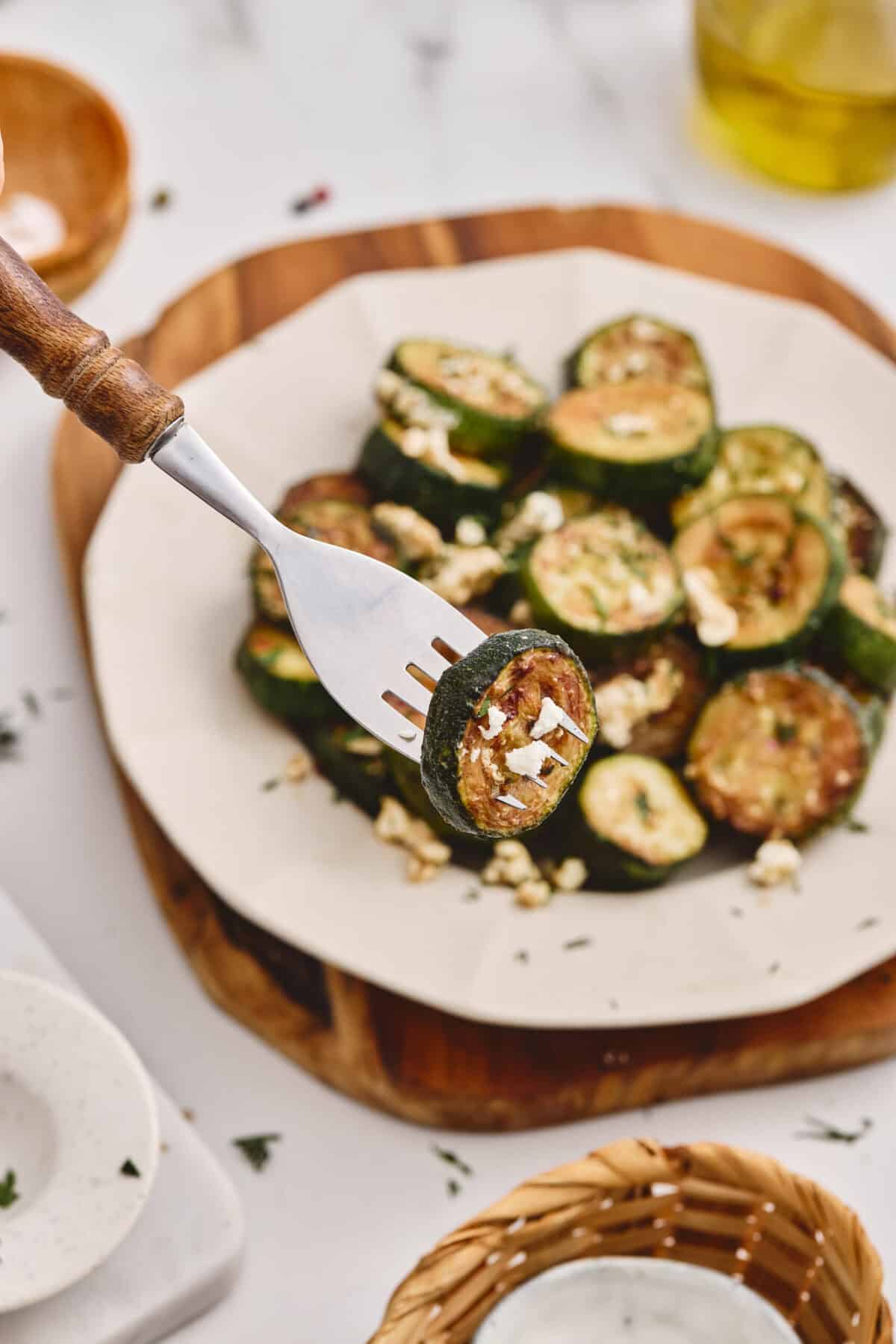 Zucchini with feta and vinegar.