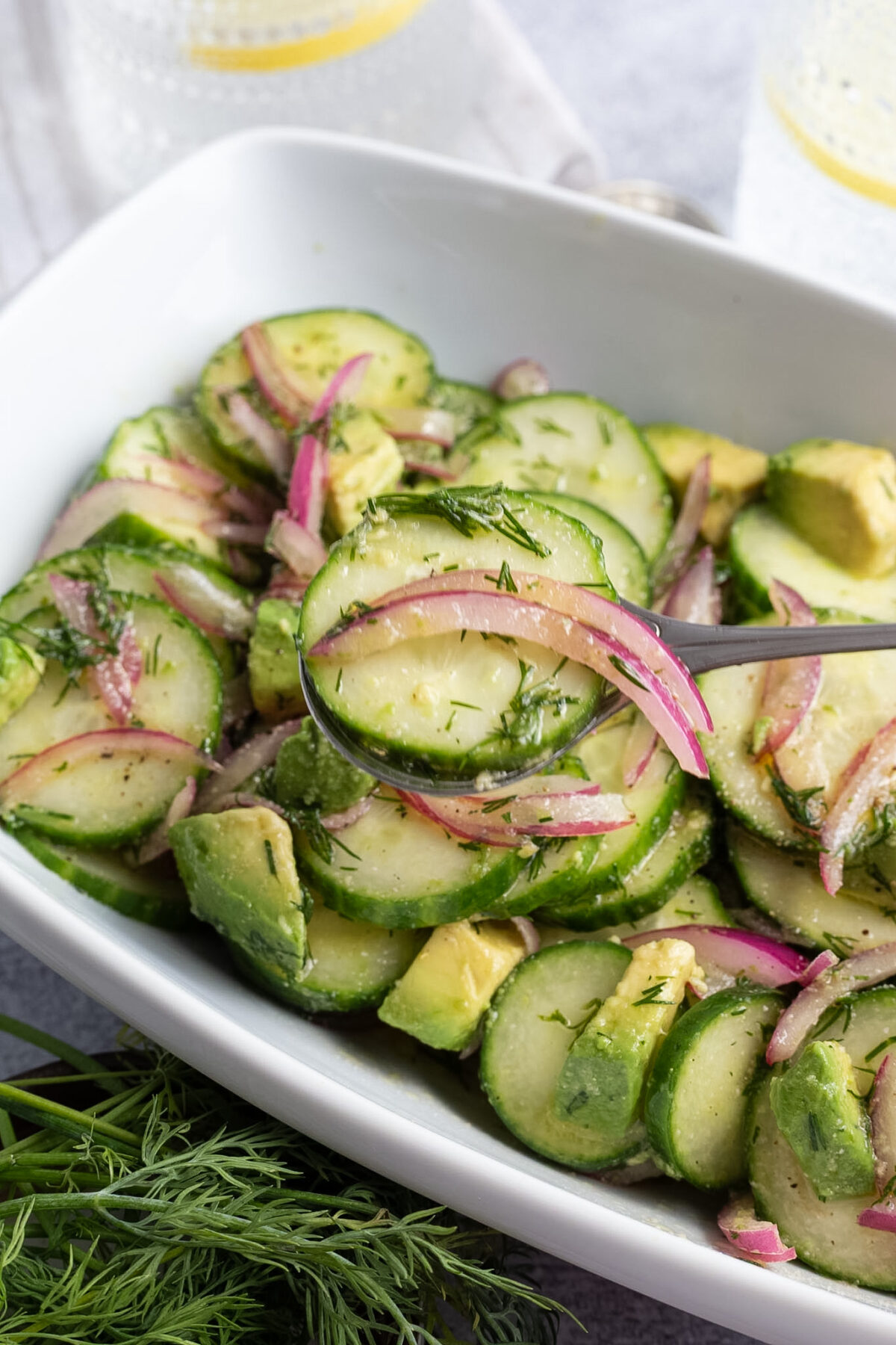 Dill cucumber salad with avocado.