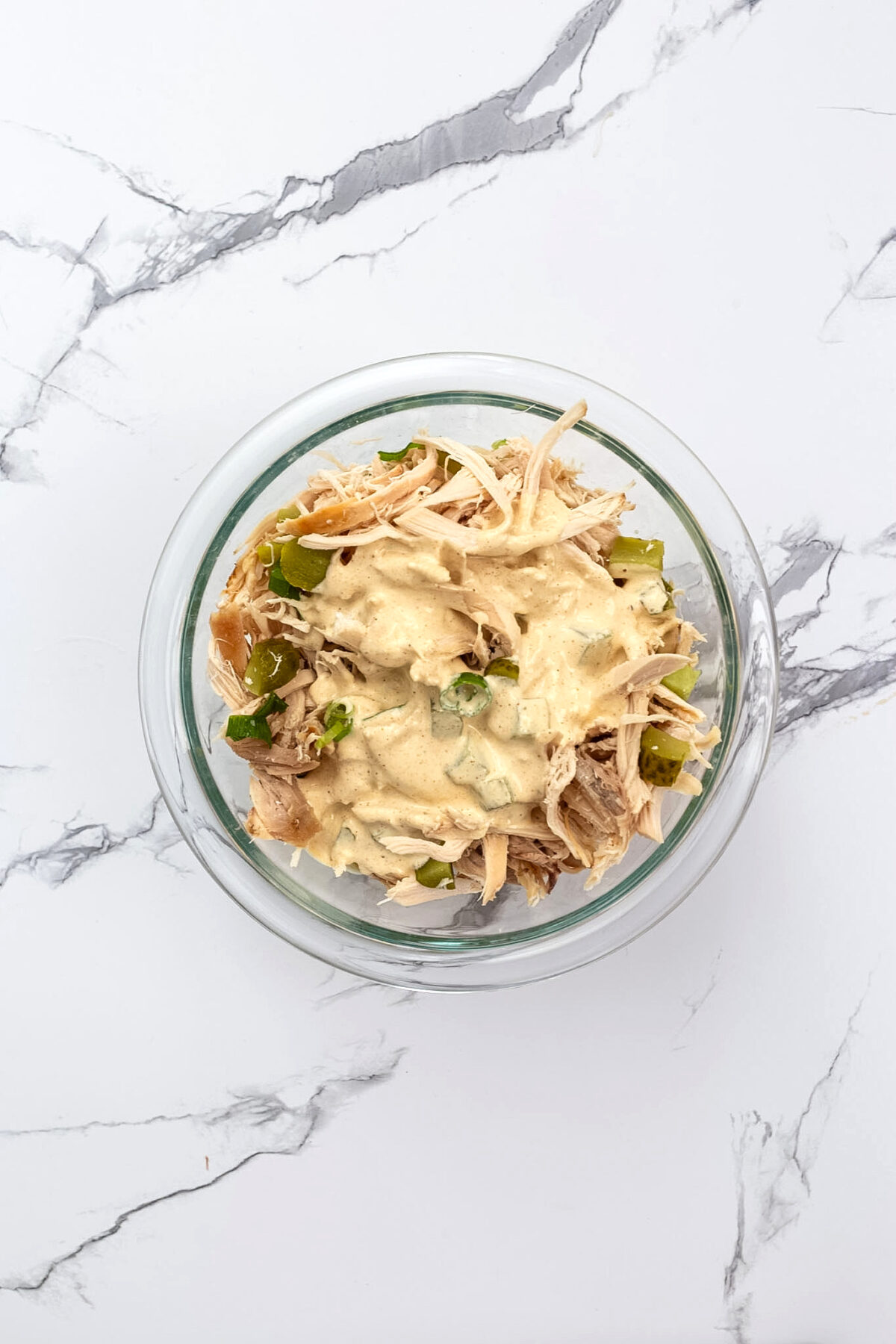 Chicken salad with dressing.